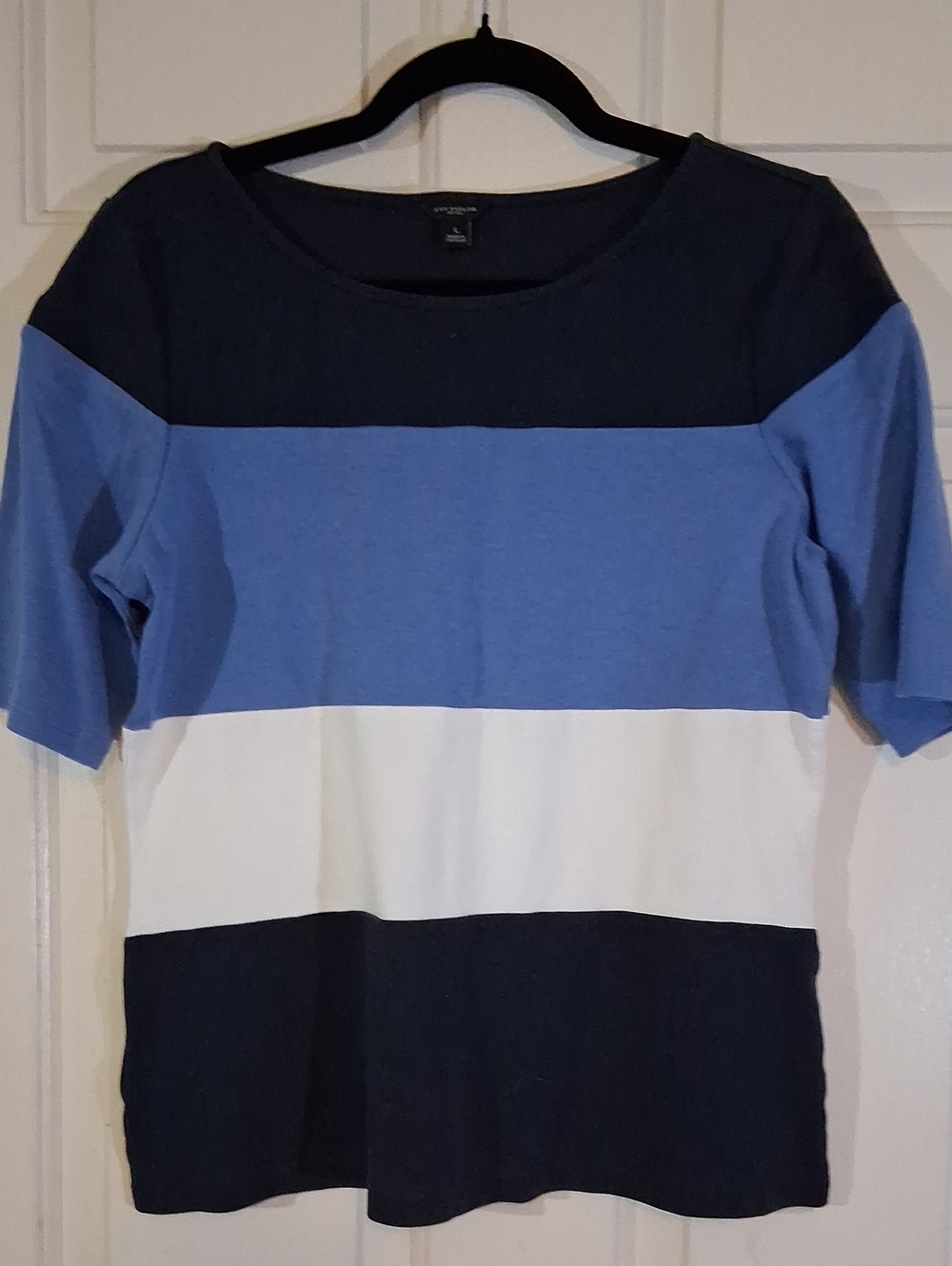Ann Taylor Colorblock Short Sleeve Top - Navy, Blue, White